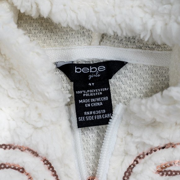 NWT Bebe girls vanilla with sequin zip up Sherpa hoodie -4T - Picture 8 of 8